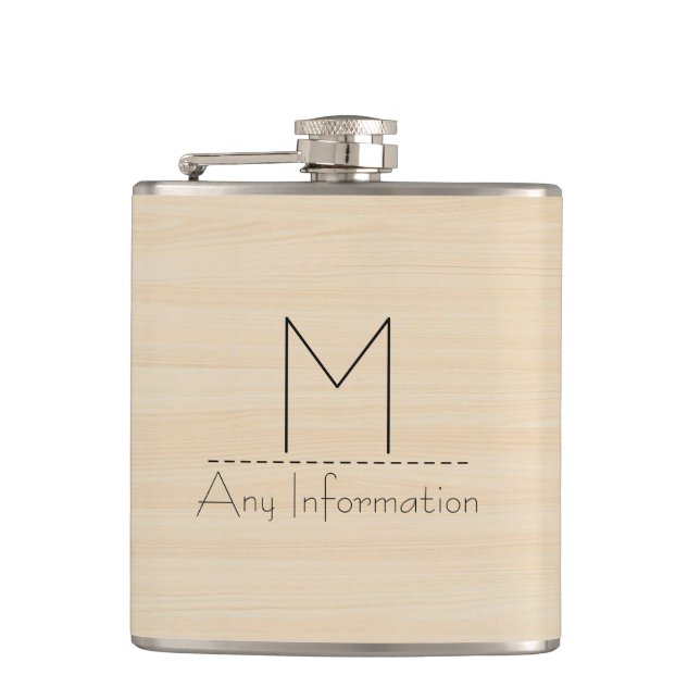 Wood Grain Texture Monogram Hip Flask (Front)