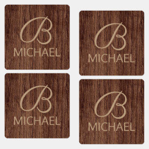 Wood Grain Timber With Monogram Personalised Name
