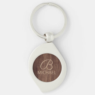 Wood Grain Timber With Monogram Personalised Name Key Ring