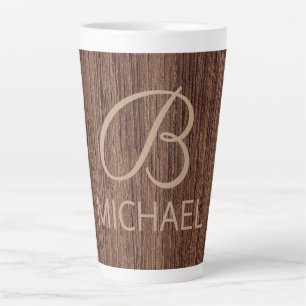 Wood Grain Timber With Monogram Personalised Name Latte Mug