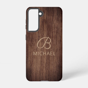 Wood Grain Timber With Monogram Personalised Name Samsung Galaxy Case