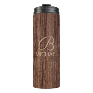 Wood Grain Timber With Monogram Personalised Name Thermal Tumbler