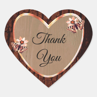 Wood Grain Tree Bark and Butterfies Thank You Heart Sticker