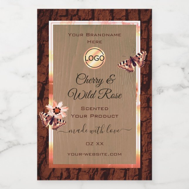 Wood Grain Tree Bark Product Label Butterfies Logo (Single Label)