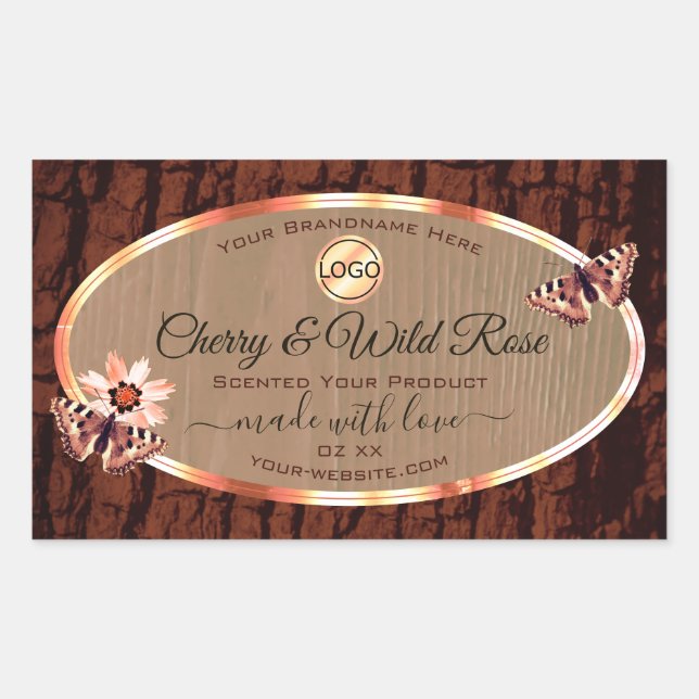 Wood Grain Tree Bark Product Label Butterfies Logo (Front)
