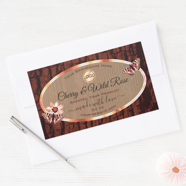 Wood Grain Tree Bark Product Label Butterfies Logo (Envelope)