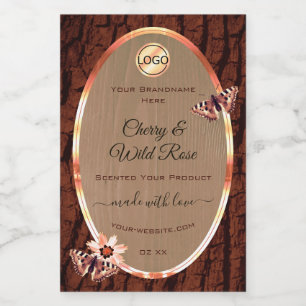 Wood Grain Tree Bark Product Label Butterfies Logo