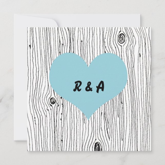 Wood Grain Tree Blue Wedding Invitations (Front)
