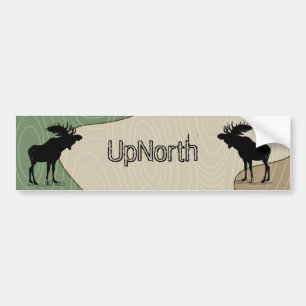 Wood Grain UpNorth Moose Silhouette Bumper Sticker