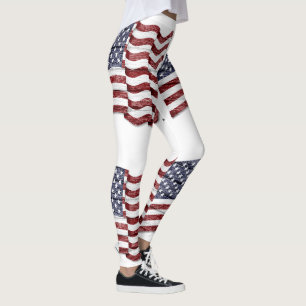 Wood Grain Waving American Flag Leggings