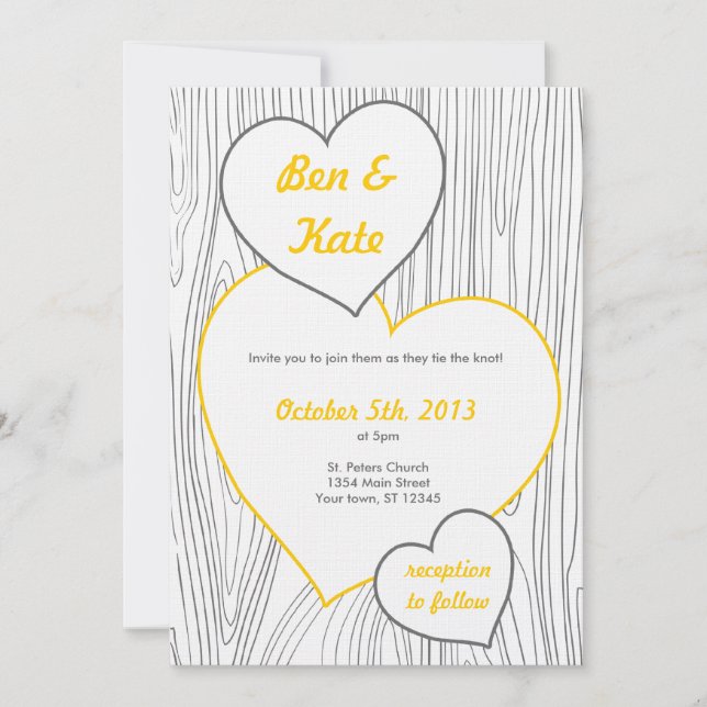 Wood Grain Wedding Invitations - Yellow and Grey (Front)