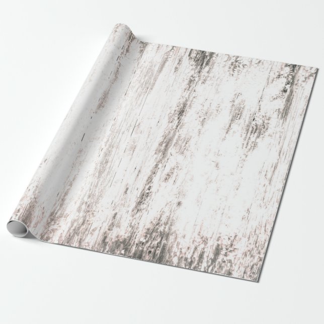 Wood Grain White Rustic Country Texture Decoupage Wrapping Paper (Unrolled)