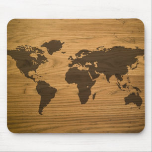 Wood Grain World Map Mouse Mat
