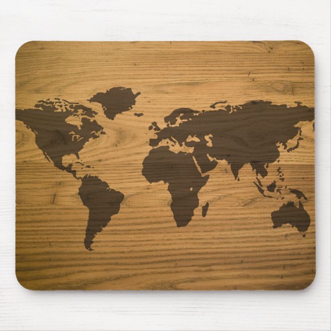 Wood Grain World Map Mouse Mat (Front)