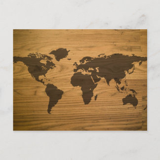 Wood Grain World Map Postcard