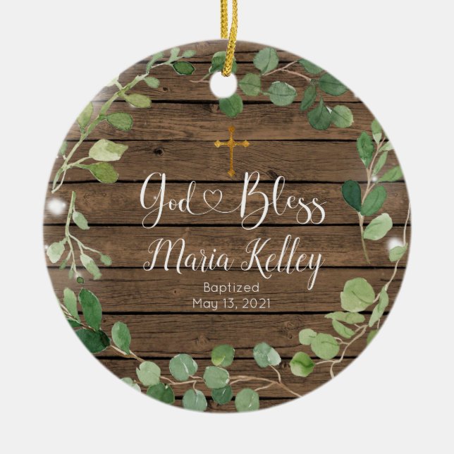 Wood Greenery Personalised Boy Or Girl Baptism Ceramic Tree Decoration (Front)