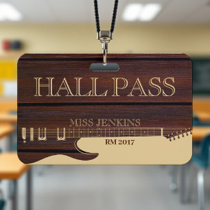 Wood Guitar Music School Teacher Student Hall Pass ID Badge
