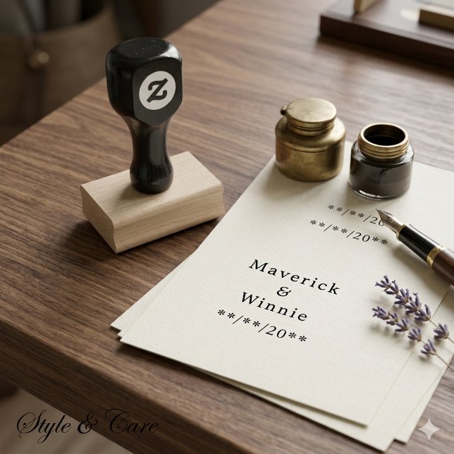 Wood Handle Stamp with Couple’s Name and Date (Wood Handle Stamp with Couple’s Name and Date)