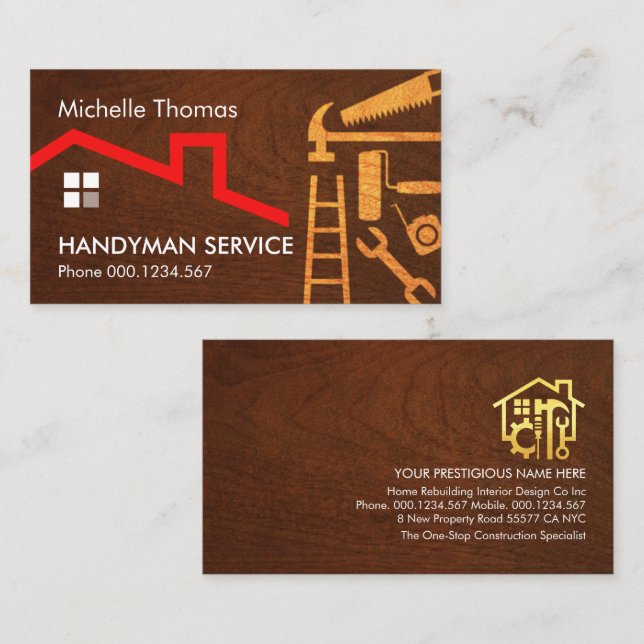 Wood Handyman Tools Layer Carpentry Business Card (Front/Back)
