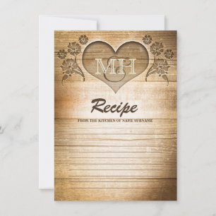 wood heart carving rustic recipe cards