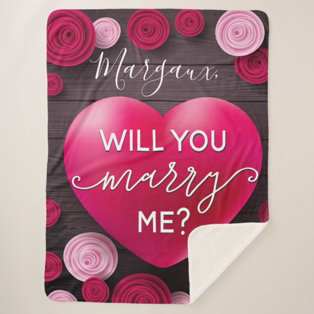 Wood Heart Wedding Proposal - Will you Marry Me Sherpa Blanket (Front)
