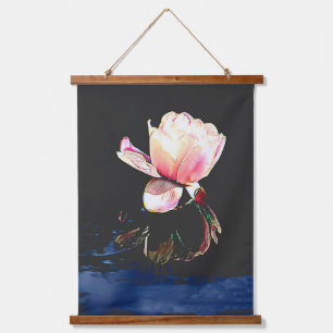 Wood Held Wall Tapestry with Water Lily Design