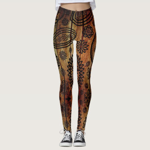 Wood Henna Tattoo - Power Yoga Leggings