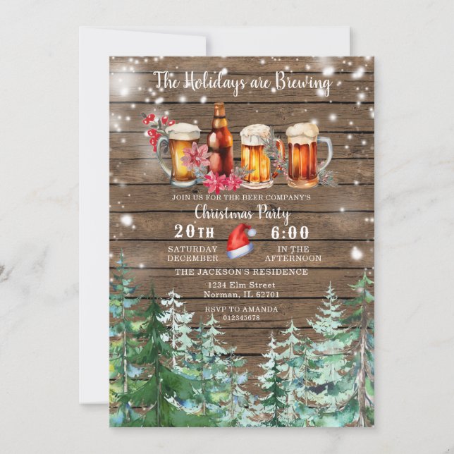 Wood Holidays Are Brewing Forest Christmas Party Invitation (Front)