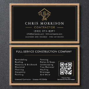 Wood Home Improvement Contractor Black Gold Business Card