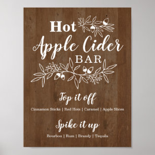 Wood Hot Apple Cider Bar Menu Wedding Party Poster