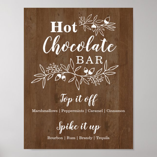Wood Hot Chocolate Bar Menu Wedding Party Poster (Front)