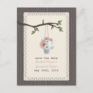 Wood Inspired Can Of Daisies Save The Date Announcement Postcard