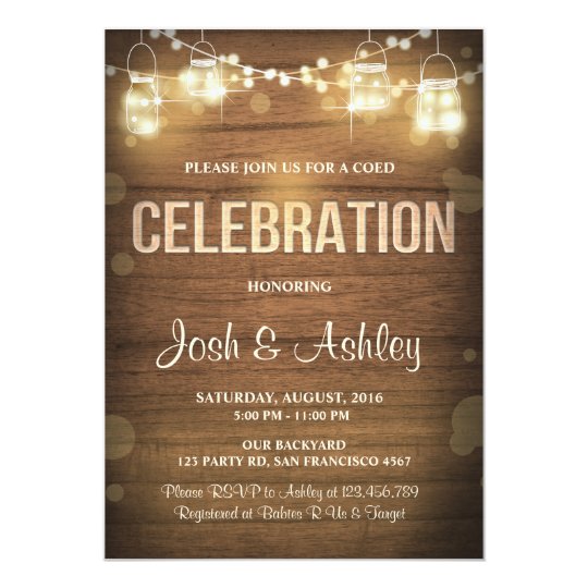 Wood invitation celebration BBQ Rustic Lights