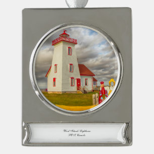 Wood Islands Lighthouse Silver Plated Banner Ornament