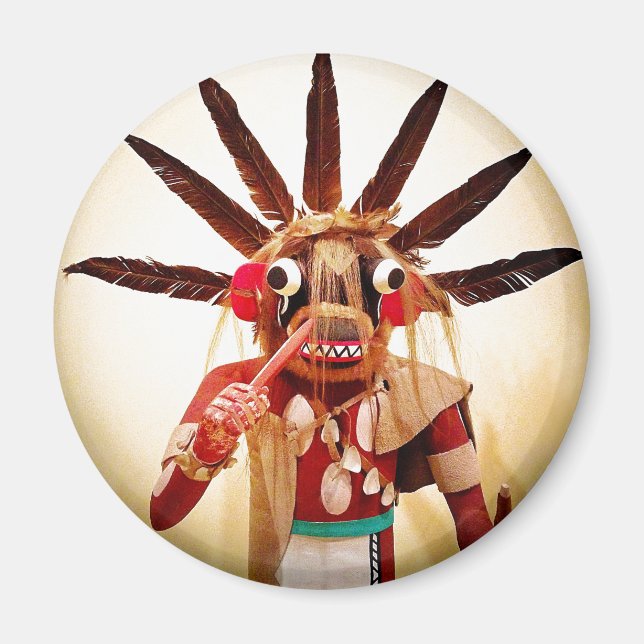 Wood kachina doll photo bold silly cute funny face magnet (Front)