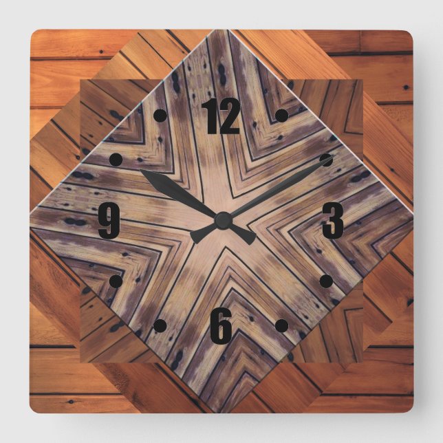 Wood Kaleidoscope Design Square Wall Clocks (Front)