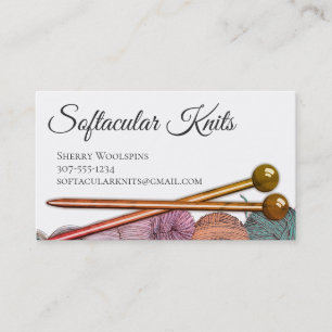 Wood knitting needles yarn knitter business card