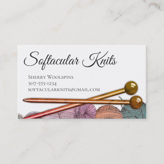 Wood knitting needles yarn knitter business card (Front)