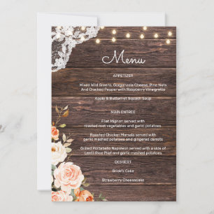 Wood Lace Blush & Peach Floral Menu 2 Invitation