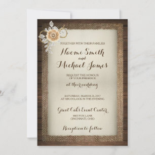 Wood, Lace & Burlap Rustic Wedding Invitation