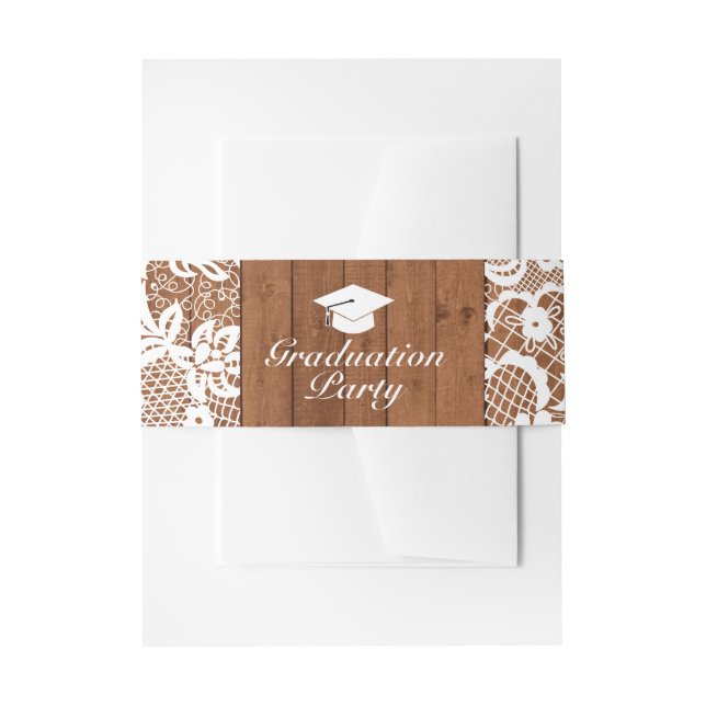 Wood & Lace Graduation Party Envelope Invitation Invitation Belly Band (Front Example)