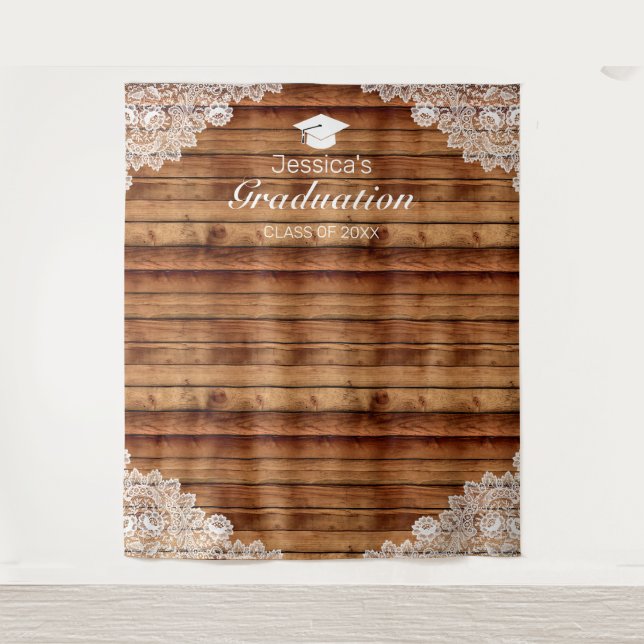 Wood Lace Graduation Photo Background Tapestry (Front)