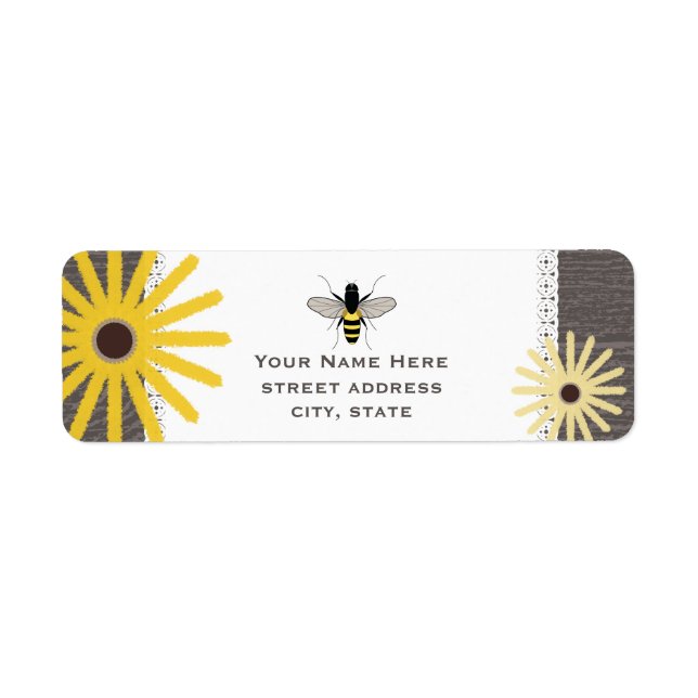 Wood & Lace Inspired Black Eyed Susans Bee Label (Front)