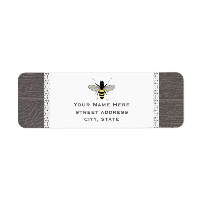 Wood & Lace Inspired Honey Bee Address Label (Front)