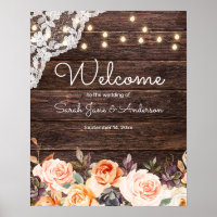 Wood Lace, Lights, Blush & Peach Floral Welcome