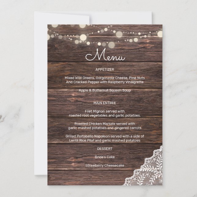 Wood Lace String Lights Invitation (Front)