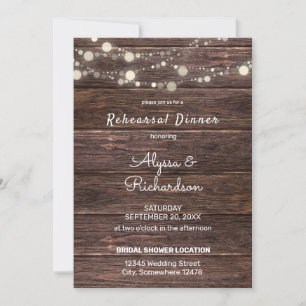 Wood Lace & String Lights Rehearsal Dinner Invitation