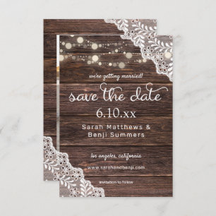 Wood Lace & String Lights Save The Date V2 Photo