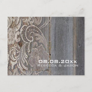 wood lace western country wedding save the date announcement postcard