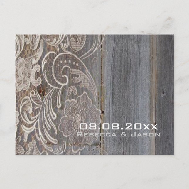 wood lace western country wedding save the date announcement postcard (Front)
